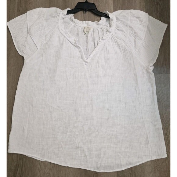 Joie 3X White Crinkle Gauze Boho Flutter Sleeve Peasant Top Blouse Plus Size - Picture 3 of 11